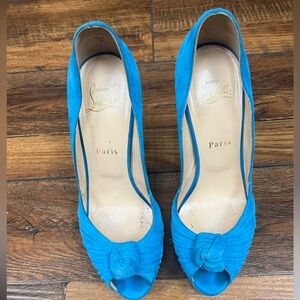 Christian Louboutin blue platform suede heels